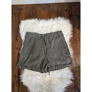 Perse Olive Green Linen Blend Shorts Drawstring Casual Size XL